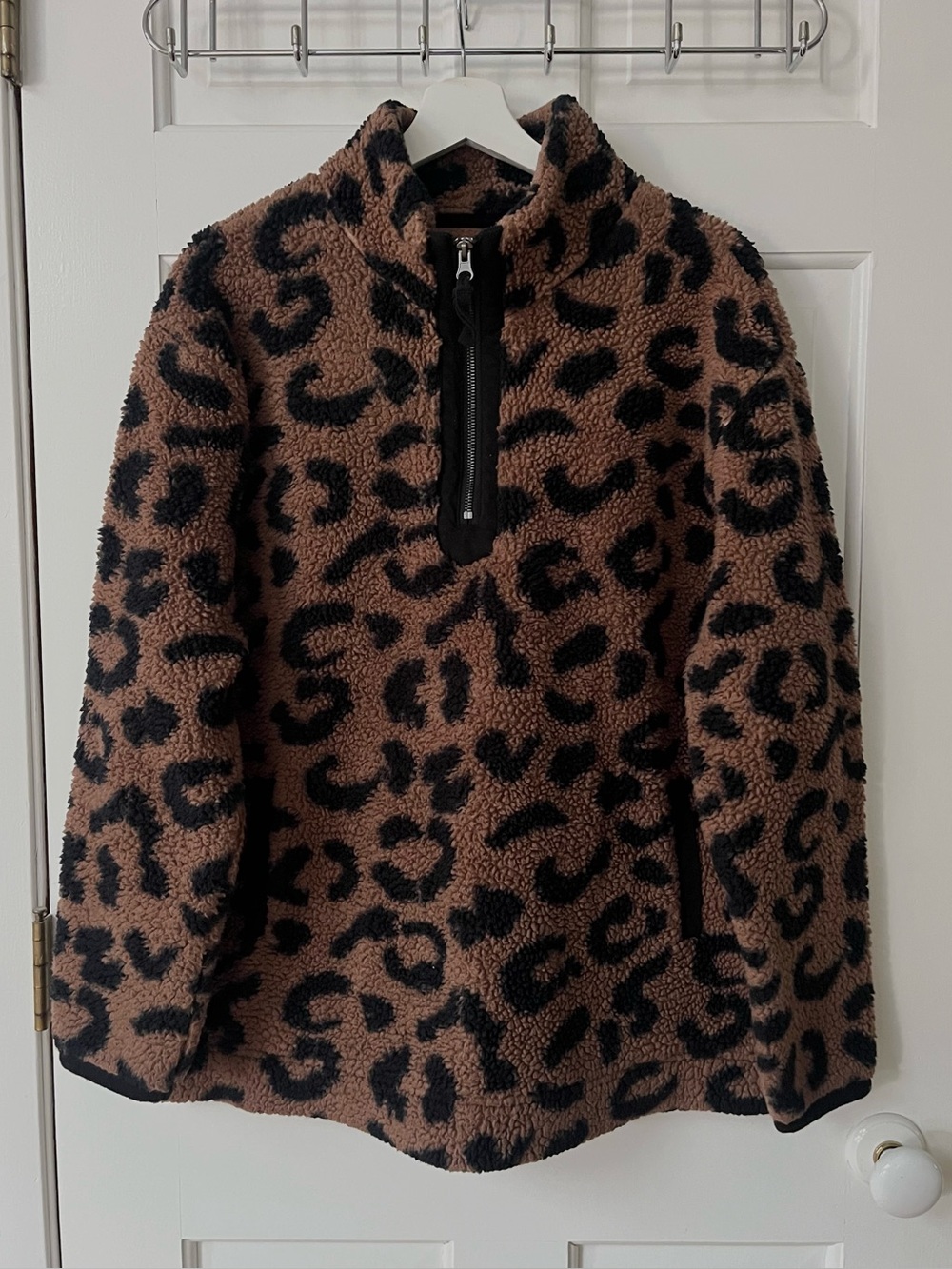 Maurice’s Leopard Print Sherpa Fleece  Pullover Jacket - Brown/Black